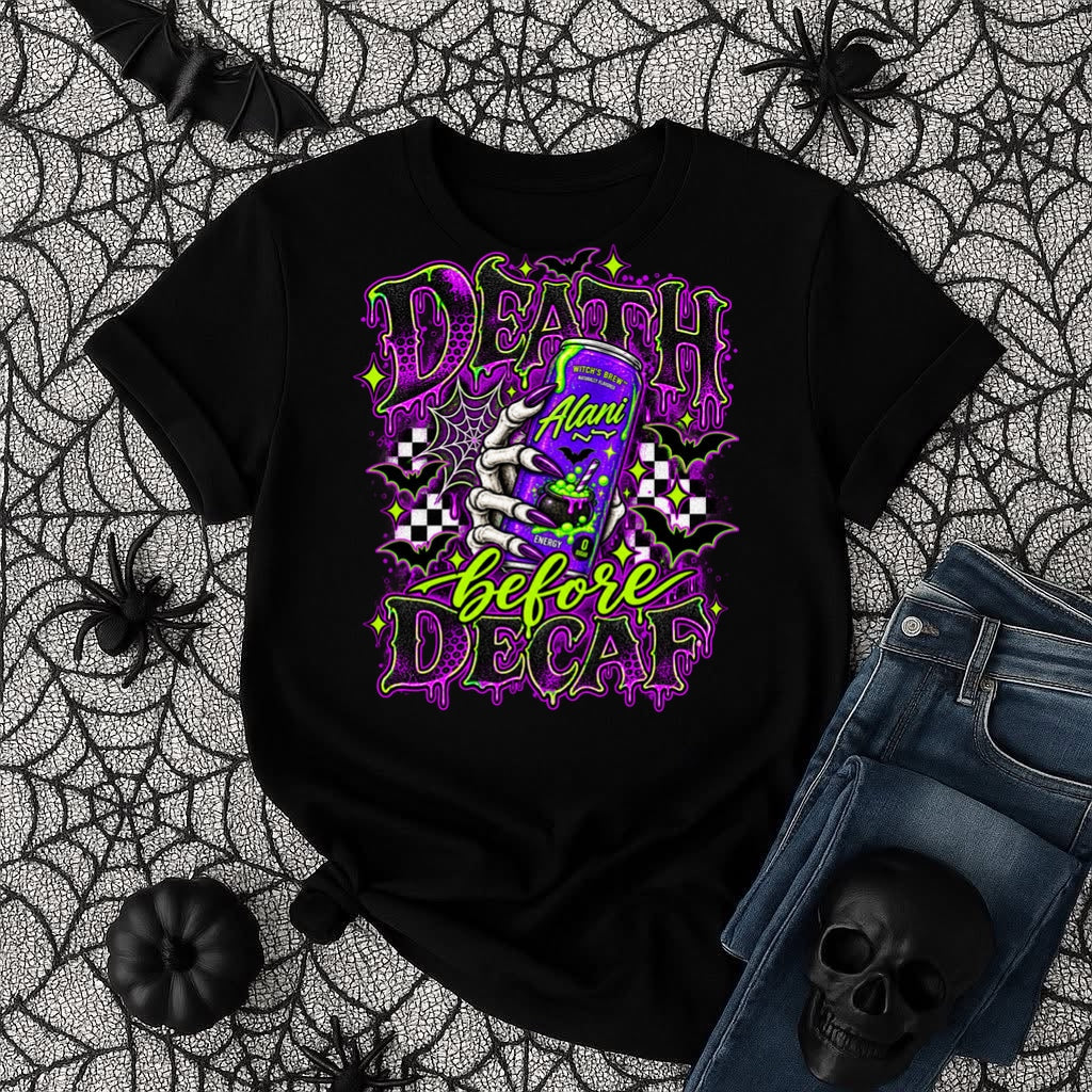 Death Before Decaf Halloween Graphic Tee