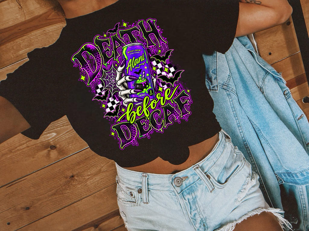 Death Before Decaf Halloween Graphic Tee