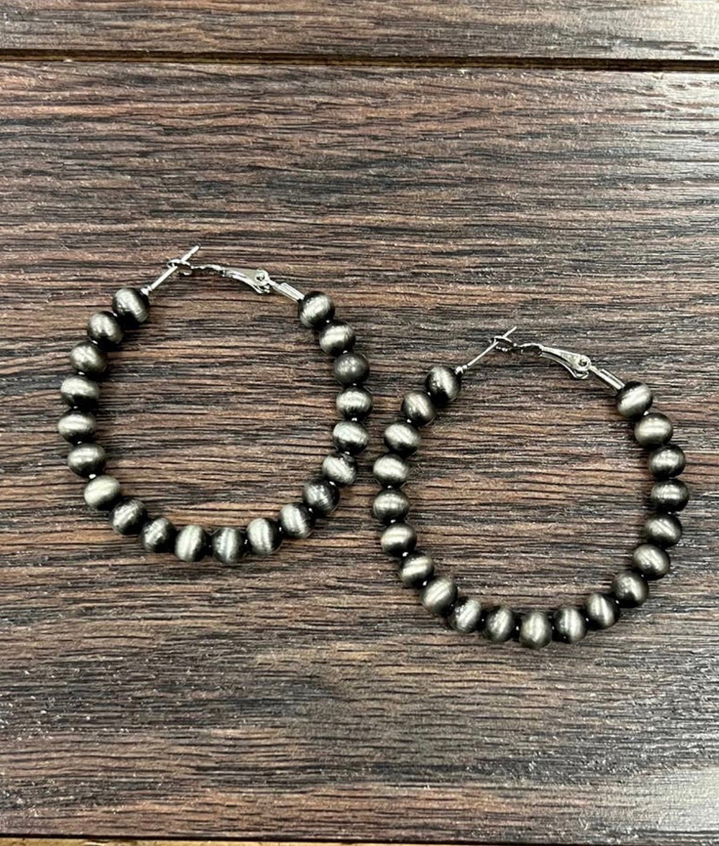 Beaded Silver Hoop Earrings
