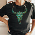 Turquoise Bull Skull Western Graphic Shirt