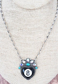 ROGUE SHOT BLACK 8 BALL HEART SILVERTONE NECKLACE