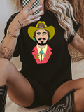 Tattooed Cowboy Portrait Graphic on Gildan Softstyle Black Shirt – Graphic Tee, Long Sleeve & Crewneck.
