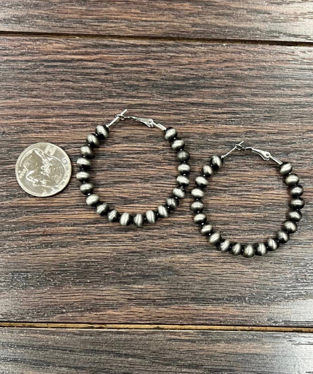 Beaded Silver Hoop Earrings