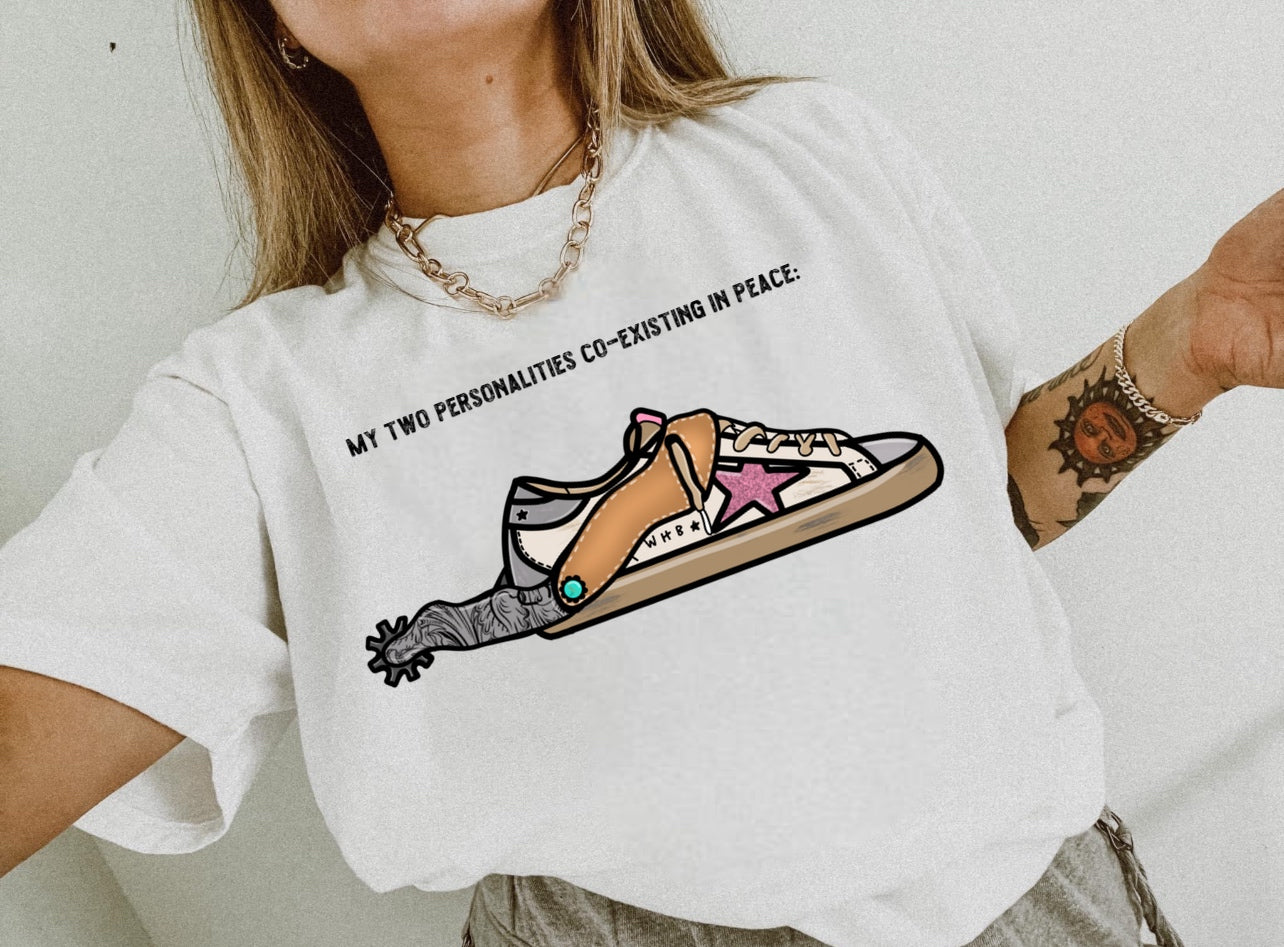 My Two Personalities Co-Existing in Peace Graphic on Gildan Softstyle White Shirt – Graphic Tee, Long Sleeve & Crewneck.
