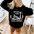Support Your Local Farmers Graphic on Gildan Softstyle Black Shirt – Graphic Tee, Long Sleeve & Crewneck.